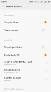 menu pengaturan kamera
