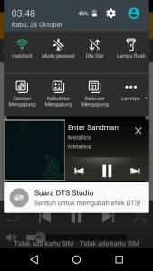 tampilan menu DTS Studio Sound Acer Liquid Z320 di notifikasi