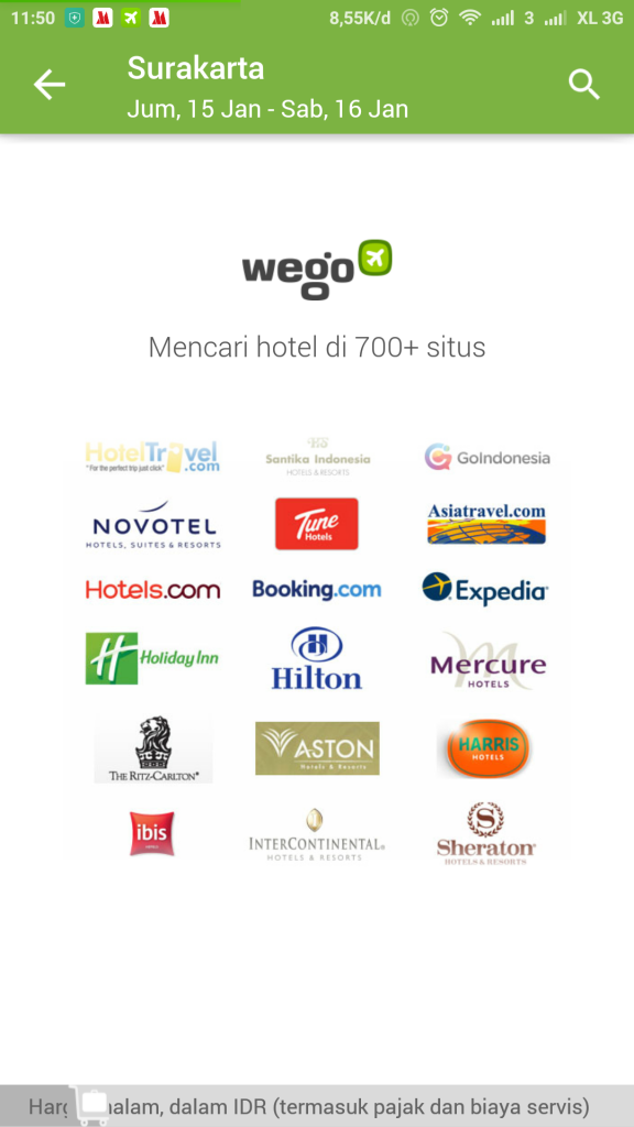 pencarian di aplikasi Android Wego
