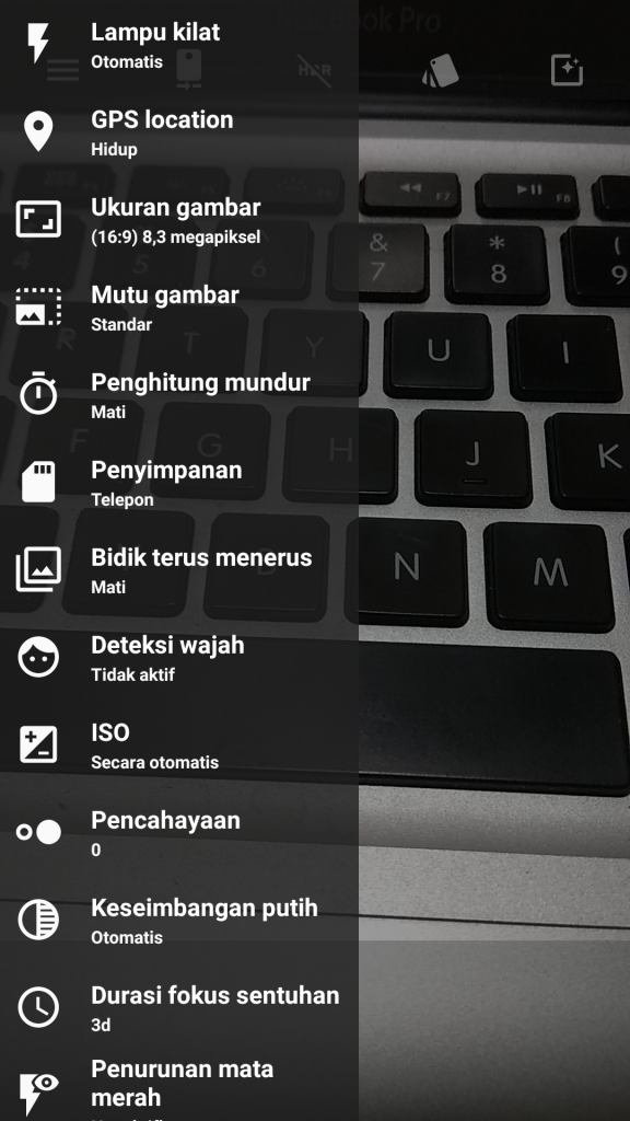 menu kamera Snap pada Xenon HD