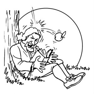 ilustrasi Sir Isaac Newton tertimpa buah apel