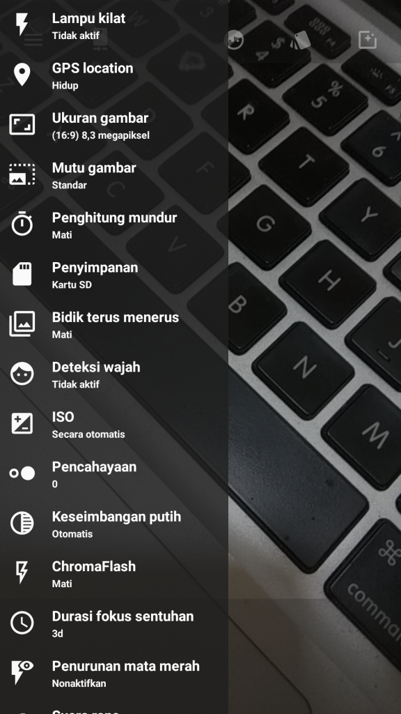 menu kamera Nitrogen OS