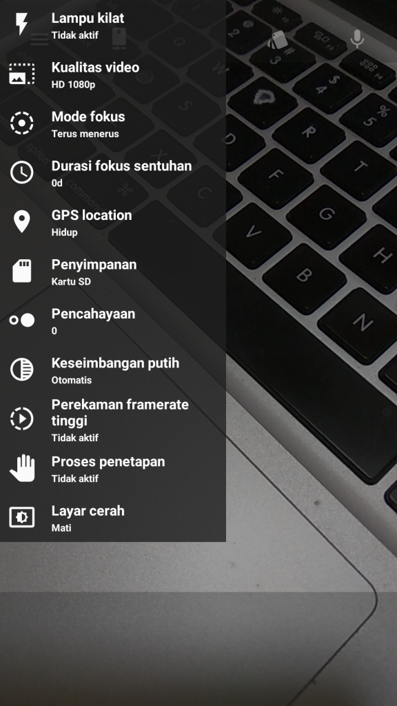 menu kamera video Nitrogen OS