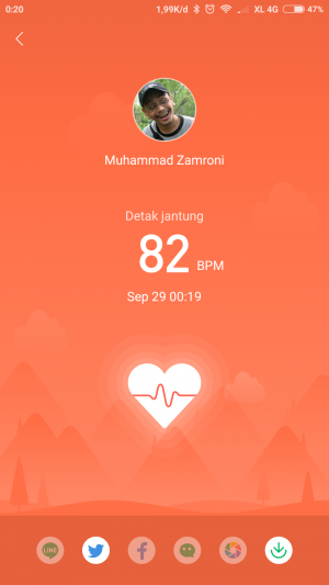 tampilan hasil monitor detak jantung Mi Fit