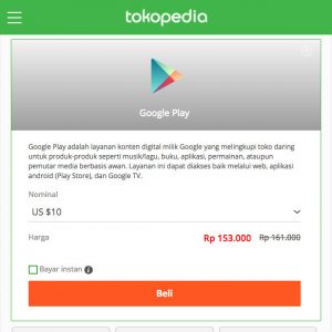 membeli voucher Google Play di Tokopedia