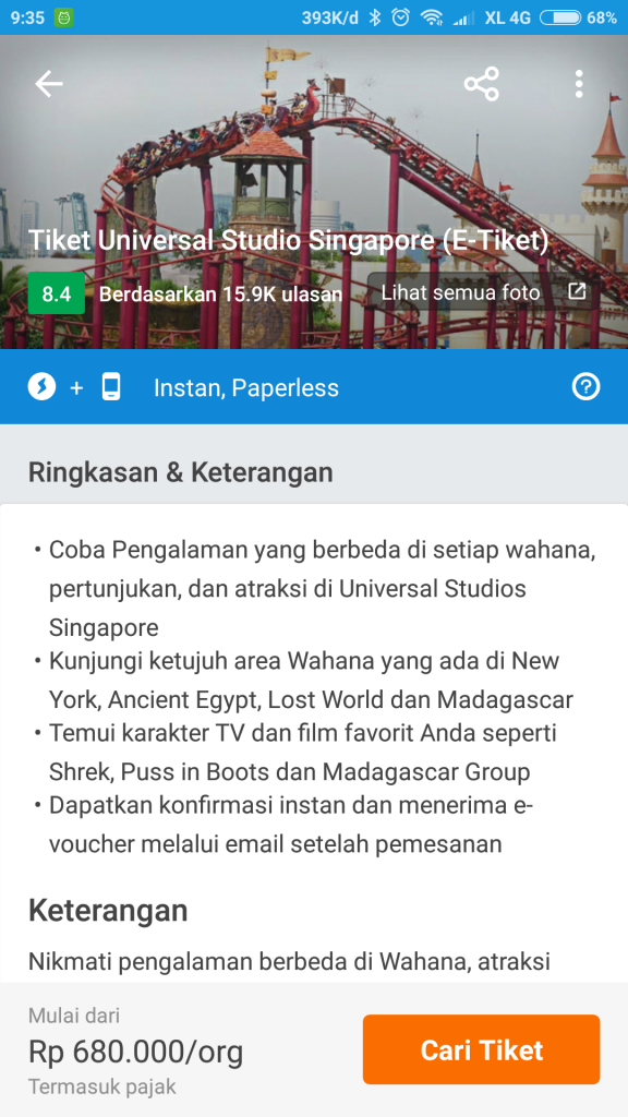 memesan tiket Universal Studios Singapore melalui Traveloka