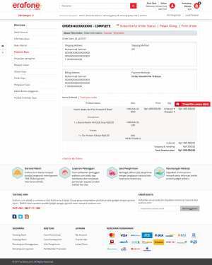 pesanan Xiaomi Redmi 4A di Erafone.com