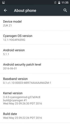 informasi sistem operasi Lenovo Zuk Z1