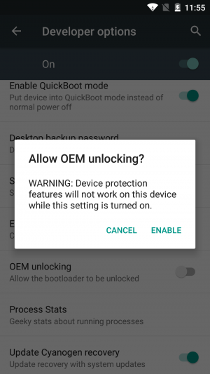 peringatan membuka kunci OEM bootloader