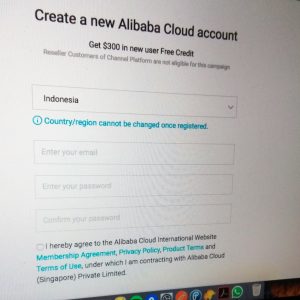 halaman pendaftaran Alibaba Cloud