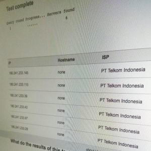hasil dnsleaktest.net menunjukkan penggunaan DNS Telkom