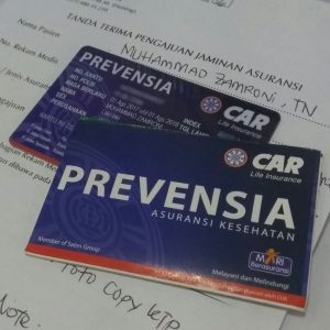 kartu asuransi CAR Prevensia Medilinx dan tanda terima pengajuan klaim asuransi