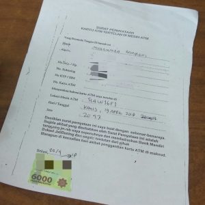 surat pernyataan kartu debit ditelan mesin ATM