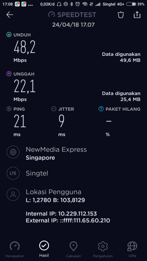 pengujian kecepatan di jaringan 4G+