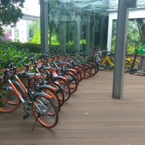 sepeda Mobike dan Ofo terparkir di pintu masuk Resort World Sentosa