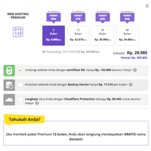 harga paket Web Hosting Premium Hostinger