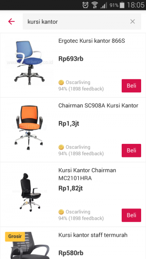 beberapa pilihan model kursi kerja di Bukalapak