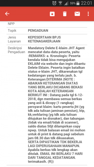 konfirmasi pembatalan e-klaim BPJS Ketenagakerjaan