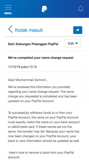 respon dari PayPal Customer Support
