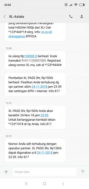 SMS tanda XL Pass aktif