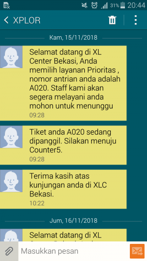 SMS berisi informasi nomor antrean