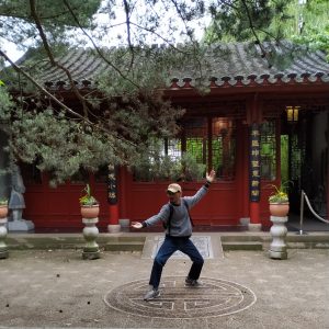 berpose ala pendekar kungfu di Chinesischer Garten