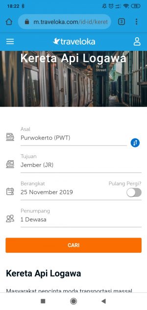 membeli tiket KA Logawa di Traveloka