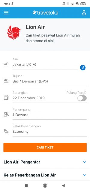 memesan tiket pesawat Lion Air melalui Traveloka