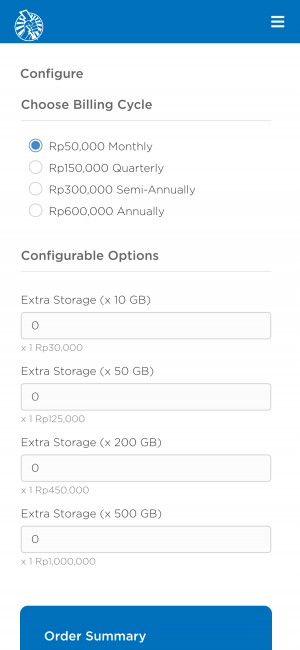 menu pemesanan Kilat Storage