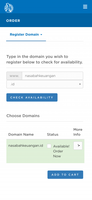 menu pemesanan Kilat Domain