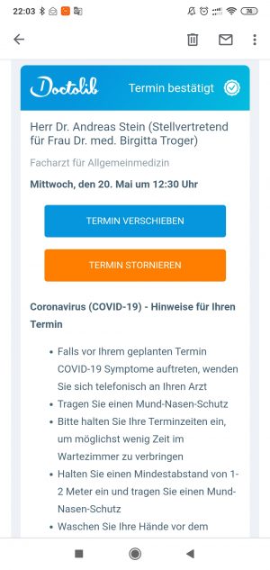 konfirmasi jadwal dari Doctolib