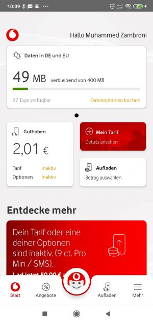 tampilan akun aplikasi Vodafone