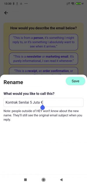 fitur mengubah judul percakapan Hey.com