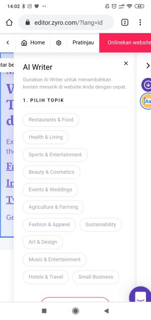 fitur AI Writer Zyro
