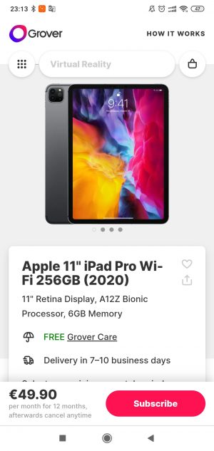 halaman menyewa iPad Pro di situs Grover