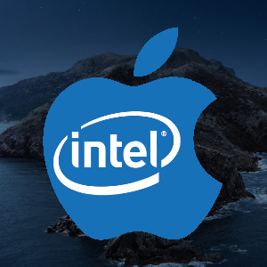 ilustrasi logo Apple dan Intel