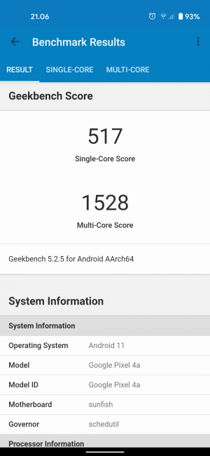hasil pengukuran Google Pixel 4a menurut Geekbench 5