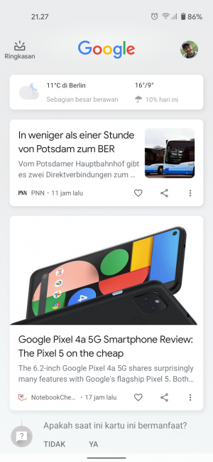 Google News di Google Pixel 4a