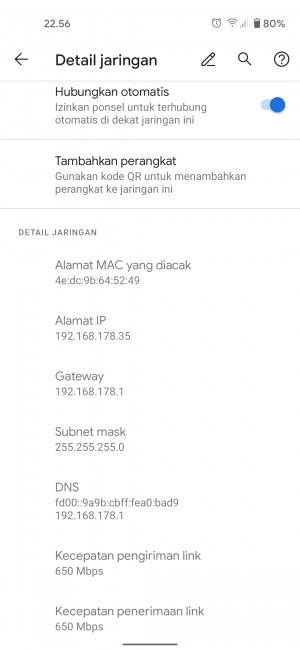 konfigurasi wi-fi pada Google Pixel 4a