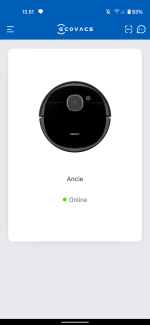 aplikasi Ecovacs terhubung ke robot pembersih Ecovacs Deebot Ozmo 950