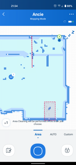 menandai area terlarang untuk dilewati serta status robot Ecovacs Deebot Ozmo 950 sedang tidur menandai area terlarang untuk dilewati serta status robot Ecovacs Deebot Ozmo 950 sedang tidur