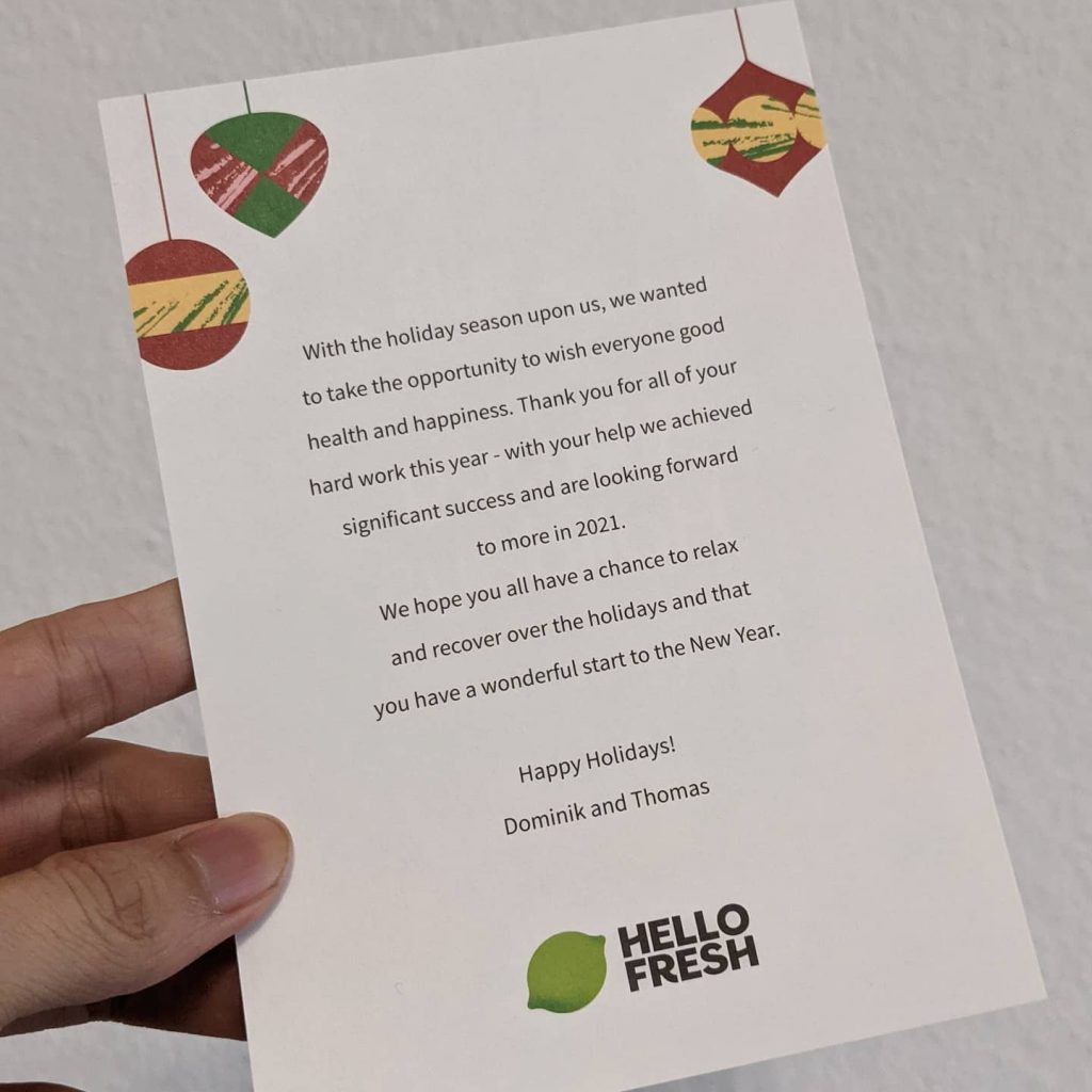 kartu ucapan dari duo CEO HelloFresh kartu ucapan dari duo CEO HelloFresh