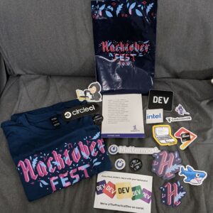 kaos Hacktoberfest lengkap dengan sticker dari para sponsor kaos Hacktoberfest lengkap dengan sticker dari para sponsor