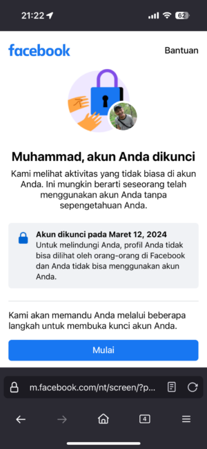 tampilan akun Facebook terkunci