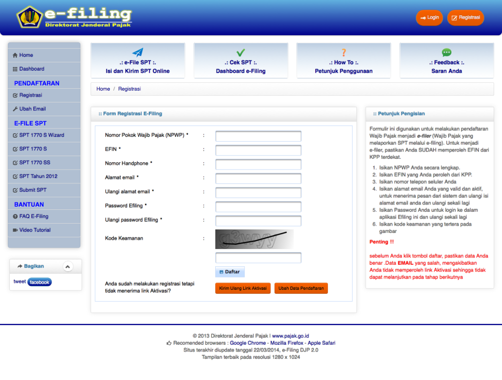 formulir e fin pendaftaran (Electronic Filling FIN Mengurus Pengalaman e