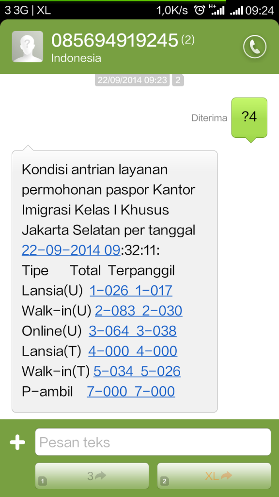 SMS antrean paspor