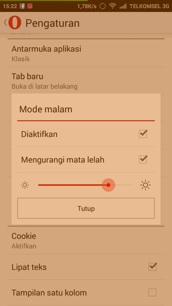 mode malam dan mengurangi mata lelah